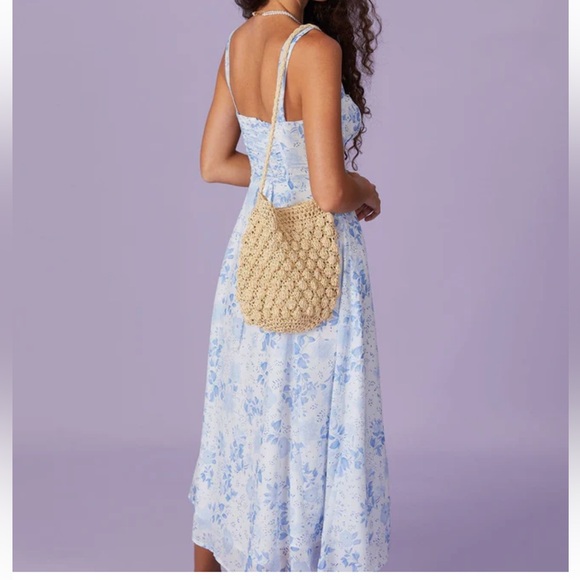 Rihoas Blue Square Neck Floral Ruched Midi Dress - Picture 4 of 11